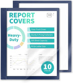 Binditek 10 Pack Heavy-Duty Clear Front Report Covers with 3 Prongs, 100-Sheet Capacity, Plastic Report Folder with Navy Back Covers, 3 Metal Prongs Fasteners, for Letter Size, Office Supplies