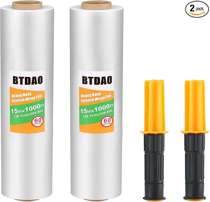 2 Rolls Stretch Wrap 15"x1000 Feet Stretch Film Shrink Wrap Packing Moving Suppliers for Shipping Moving Suppliers Packing Pallet Wrapping Surface Protection 60 Gauge (2 Rolls)