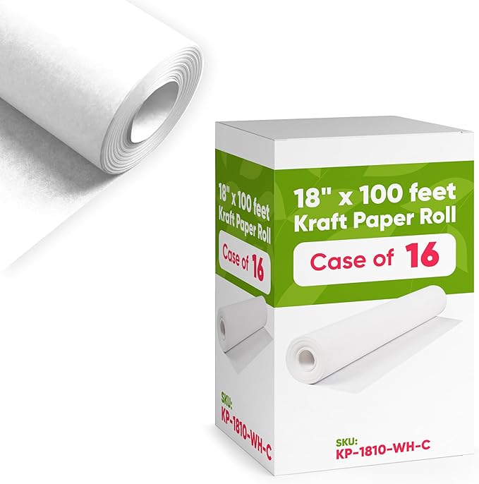 18" x 1200" (100 ft) White Kraft Paper Roll, 45 lbs Thickness, Made in USA Kraft Paper for School, Arts & Crafts, Gift Wrapping, Packing for Moving