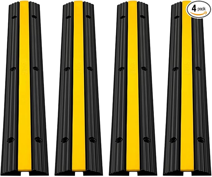 VEVOR 4 Pack of 1-Channel Rubber Cable Protector Ramps Heavy Duty 22046Lbs Load Capacity Cable Wire Cord Cover Ramp Speed Bump Driveway Hose Cable Ramp Protective Cover