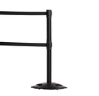 CCW Series WBB-200D - Set of 2 Retractable Dual Belt Stanchion Safety Barrier, Heavy-Duty Rubber Base Yellow Post (9 Foot Belt, Olive Belt)