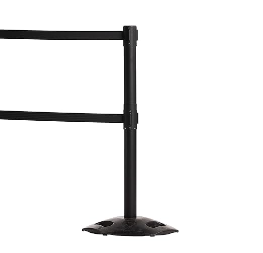 CCW Series WBB-200D - Set of 2 Retractable Dual Belt Stanchion Safety Barrier, Heavy-Duty Rubber Base Yellow Post (7.5 Foot Belt, Yellow with"Caution - Wet Floor" Black Letters Belt)