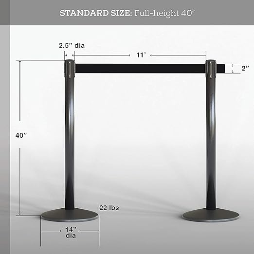 Qbuster Retractable Belt Barrier Post with 11 ft. Red Belt (Set of 2), Queue Safety Stanchions Barrier