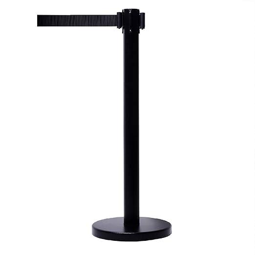 VIP Crowd Control Retractable Belt Stanchion Queue Safety Barrier Set, 36" Ht, 78" Black Belt + Wall Bracket (6 Posts Belt+SFrame+WBracket)