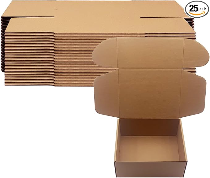 9x7x4 inch Shipping Boxes Pack of 25, Brown Corrugated Cardboard Box Mailer Boxes for Packaging Small Business Shipping，Recyclable Moving Storage Mailing Boxes Bulk Book Literature Gift Giving