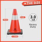 RoadHero 8 Pack Traffic Safety Cones 18 Inch, PVC Cone with Black Weighted Base, Orange Cones with Reflective Collar, Cones for Parking Lot, Construction Events, Road Safety