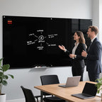 MaxGear Glass White Boards 96x48 Inches, Wall Mounted Magnetic Dry Erase Board Black, Large Frameless Whiteboard with 1 Eraser,3 Markers and 6 Magnets for Office, School, Home