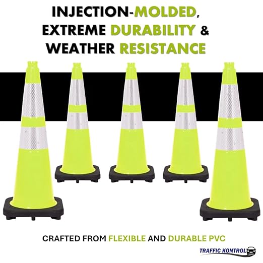 380 Pack 28" Inch Lime Traffic Safety Cones with Dual Reflective Collars - High Visibility Industrial Pylons Traffic Cones for Road, Parking Lots, Driving, Construction