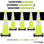 380 Pack 28" Inch Lime Traffic Safety Cones with Dual Reflective Collars - High Visibility Industrial Pylons Traffic Cones for Road, Parking Lots, Driving, Construction