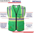 Hi Vis Reflective Safety Vest for Men Women with Multiple Pockets High Visibility Mesh Construction Work Vest,Meets ANSI/ISEA Standards(EK1-178-Green-3XL)
