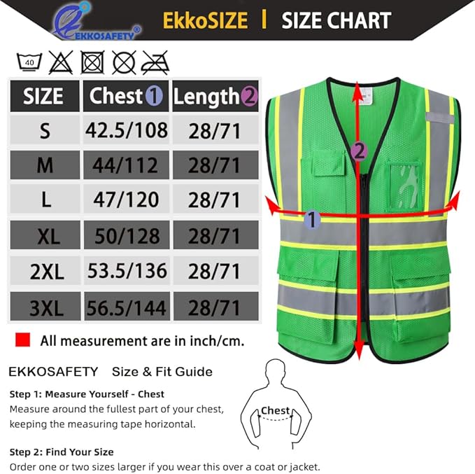 Reflective Mesh Safety Vest for Men Women with 5 Pockets and Zipper Front High Visibility Mesh Vest Hi Vis Construction Work Vest,Meets ANSI/ISEA Standards(EK175-Green-M)