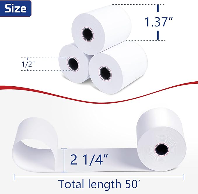 (200 Rolls) Premium 2 1/4 x 50 Thermal Paper Rolls - BPA Free Credit Card Receipt Paper, Suitable for POS & ATM Systems