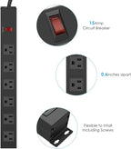 4Pack Metal Wall Mount Power Strip, Mountable Power Outlet with 6 AC Outlets, Aluminum Alloy Mount Power Socket with Switch, 6 FT SJT 3/C 14AWG Power Cord, 15A 125V 1875W (6AC)