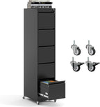 5 Drawer Mobile File Cabinet, Metal Filing Cabinet with Lock and Wheels, Home Office Rolling File Cabinets for Legal/Letter Hanging File Folders, Un-Assembled (Black)