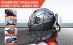 Cargo Net Motorcycle Fuel Tank Net Natural Latex Core, 15"x 15" Extends to 30"x 30" with 2"x 2" Mesh for Motorcycle Helmets, Bikes, ATVs, UTVs, Luggage (Black, 1 Pack)