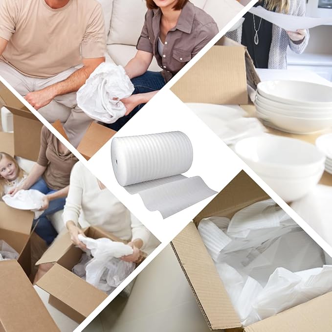 Moving Supplies, Foam Wrap Roll 16" Wide x 360' Length, For Protecting Fragile Articles,Furniture,Transportation Packing,Stuffing of Carton,with 60 Fragile Stickers
