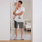 Babelio Baby Gate for Stairs & Doorways, 26-43" W 34" H Extra Tall| No Bottom Bar| Easy Installation| One-handed Operation| Auto-close| Hardware Mount (Drill Needed) Safety Dog/Pet Gate Indoor (White)