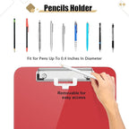 Hongri Plastic Clipboard with Pen Holder, Red 8.5x11 Letter Size Clip Board for Classroom, Office, Students, Nurses and Women, Low Profile Clip, Size 12.5 x 9 in(Pack of 6)