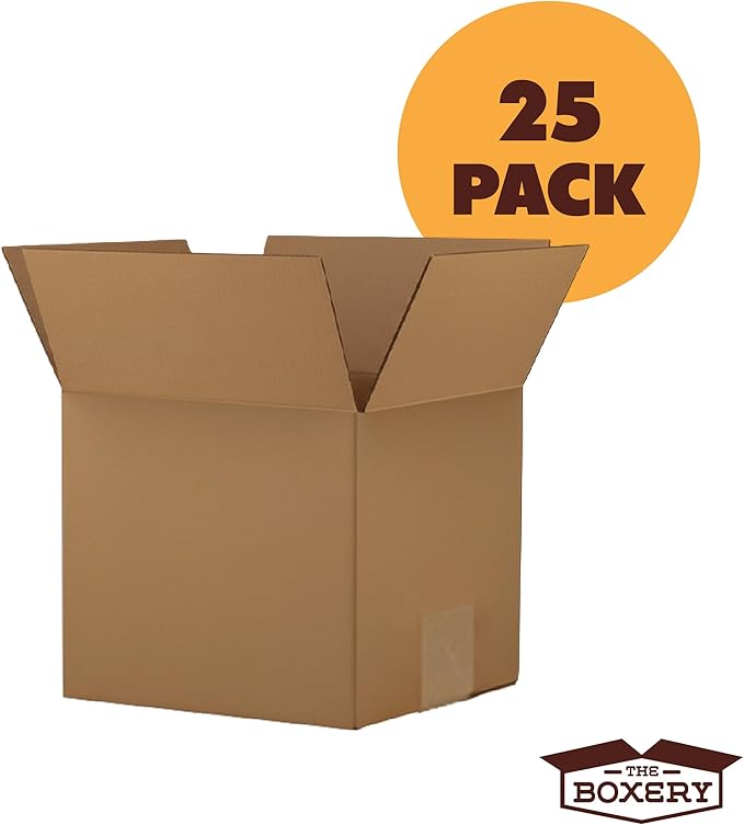 The Boxery Cube 13 x 13 x 13-inch Corrugated Cardboard Boxes, Medium | Pack of 25 for Shipping, Moving, and Storage, Curbside Recyclable, Strong Wholesale Bulk Boxes