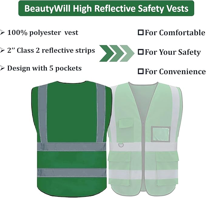BeautyWill Custom Logo Safety Vest Class2 High Visibility Reflective Vest Breathable Construction Vest