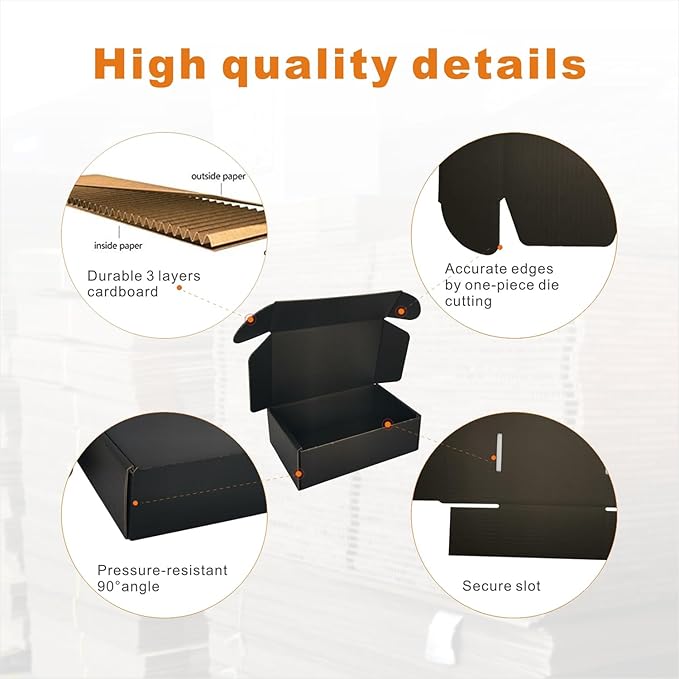 50 Pack 6x4x2'' Small Shipping Boxes, Corrugated Cardboard Mailers for Business, Black (CM642B)