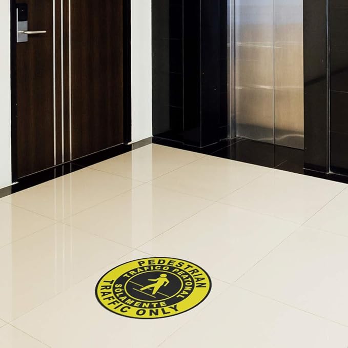 Spanish Safety Signs Floor Decals Pedestrian Traffic Only Yellow Anti-Slip Round Shape Business Industrial Stickers 24Inches Longer Side