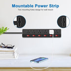 CCCEI Metal Power Strip Individual Switches 6 Outlets, Heavy Duty Power Strip 20Amp Surge Protector for Appliances, 15FT Extension Cord Strip, 1200J Surge Protector 20A 125V 2500W.