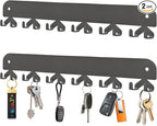 2 Pack Key Holder for Wall, Key Hooks Wall Mount with 12 Hooks, No Drilling Required, Self-Adhesive Key Rack, Key Hanger Wall Mount for Corridor, Kitchen, Living Room - Gray