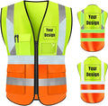 YOWESHOP High Visibility Safety Vest Custom Your Logo Protective Workwear 5 Pockets With Reflective Strips Outdoor Work Vest (2XL, Yellow Orange Luminous)