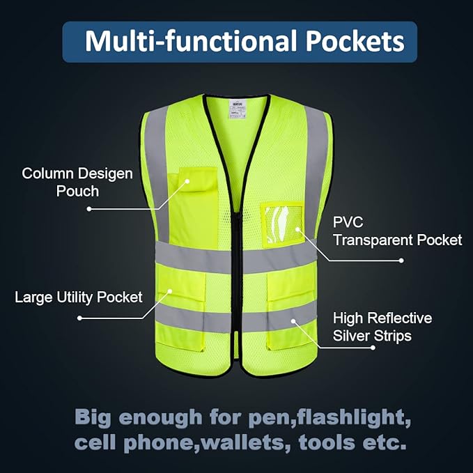BeautyWill Custom Logo Safety Vest Class2 High Visibility Reflective Vest Breathable Construction Vest