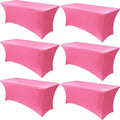 Obstal 6 Pack Stretch Spandex Table Covers for 6 Foot Tables - 6 FT Universal Rectangular Fitted Tablecloth Protector for Wedding, Banquet, Party, 72 Length x 30 Width x 30 Height Inches, Dark Pink