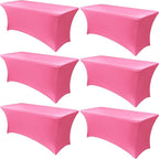 Obstal 6 Pack Stretch Spandex Table Covers for 6 Foot Tables - 6 FT Universal Rectangular Fitted Tablecloth Protector for Wedding, Banquet, Party, 72 Length x 30 Width x 30 Height Inches, Dark Pink