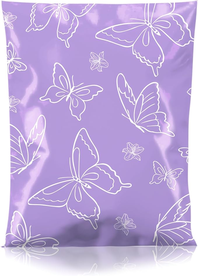 Metronic Poly Mailers 14.5x19 Inch 50pc Shipping Bags for Clothes,Self Adhesive Shipping Envelopes for Small Business,Waterproof Mailers Poly Bags for Shipping,Packaging Mailing Bags Purple Butterfly