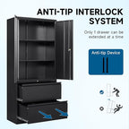 2-Drawer Metal File Cabinet, Lateral Vertical Filing Cabinets for Home Office, Locking File Cabinet with Storage Shelves, Legal/Letter/A4 Size Office File Cabinets (Black, Assemble Required)