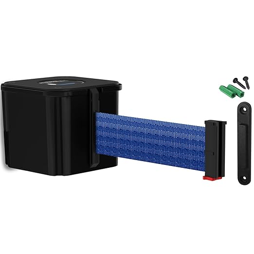 WM412 Retractable Belt Wall Mounted Smooth Black Crowd Control Barrier and Receiving End, 20' Blue Belt