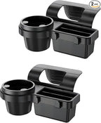 GDQ 4-in-1 Car Window Organizer (2 Pack) - Clip-On Cup Holder & Phone Mount with Hooks | No Drill Universal Fit for SUV/Truck/Sedan | Insert Installatio