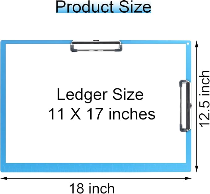 Acocony 11x17 Clipboard Double Clip Extra Large Clipboard Low Profile Clip 11 x 17 Clipping Board Plastic Blue Pack of 1