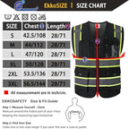 9 Pockes Black Reflecive Safety Vest for Men with Double Stitching Knots around All Pockets and Zipper High Visibility Mesh Construction Work Vest,Meets ANSI/ISEA Standards(EK176-Black-L)