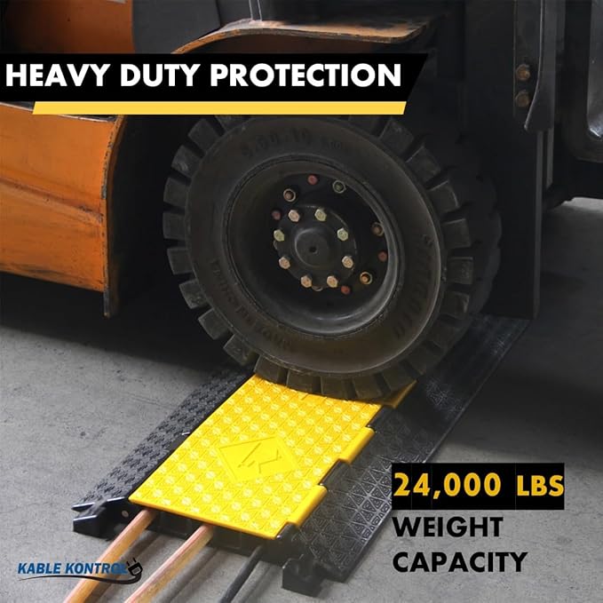 Kable Kontrol Atlas Cable Protector Wire Ramp - 5 Channel Bulk Wholesale Pallet – 20 Pcs - 35” Long Black & Yellow - 24000 Lbs Load Capacity - Rubber Speed Bump Wire Protector Cord Cover - CP9975