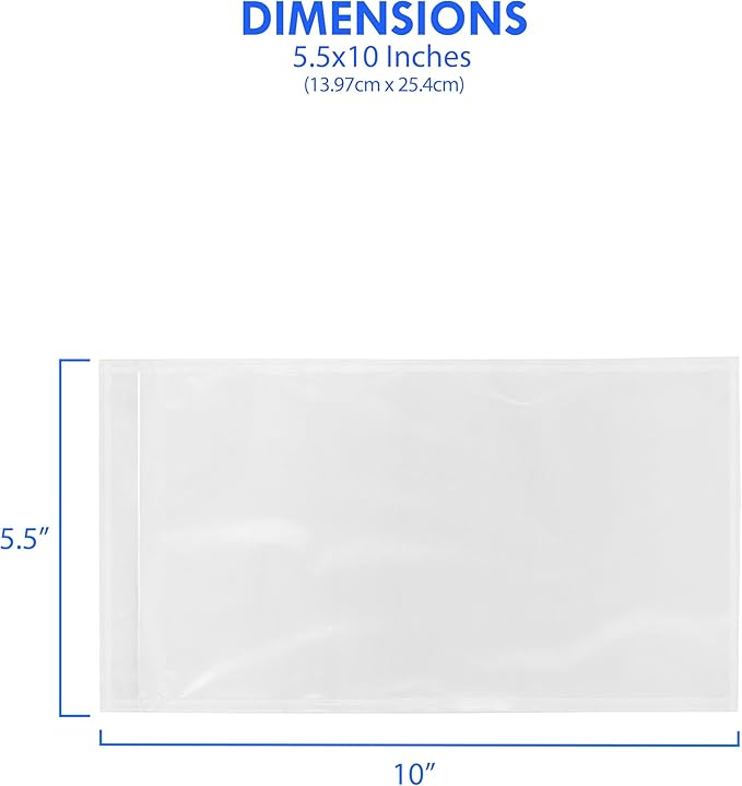 100 Count 5.5" x 10" Shipping Label Envelopes, Clear Packing List Pouches with Self-Adhesive Back, Top Loading for Shipping Labels Sleeves, for Packing Slips, Labels Invoices & Paperwork. GPI