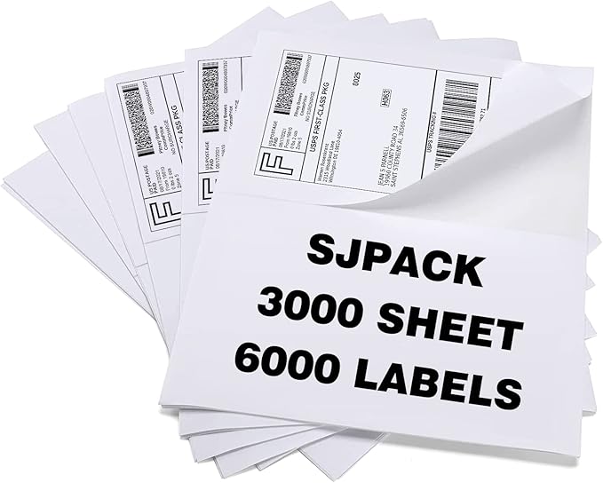 SJPACK 6000 Half Sheet Laser/Ink Jet Shipping Labels Mailing Blank White Labels