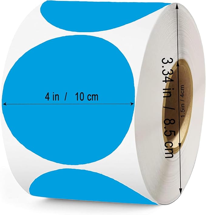 4 Inch Large Blue Circle Thermal Labels, Self-Adhesive Round Inventory Stickers, Multi-Purpose Round Roll Thermal Printing Stickers for Business and Domestic Use-300 Labels/Roll