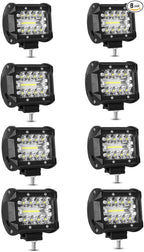 8PCS LED Pods, 4 Inch 60W Light Bar, 4PCS Spot Flood Combo Off Road Triple Row Work 6000LM Driving Fog Lamps for Pickup Truck Jeep ATV UTV SUV Boat Light, 8 Pack White Lights