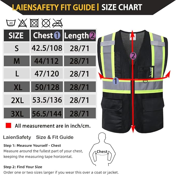 Safety Vest for Men Women,Mesh High Visibility Reflective Vest with Multiple Pockets and Zipper Front,Meets ANSI/ISEA Standards(EK1-178-Black-L)