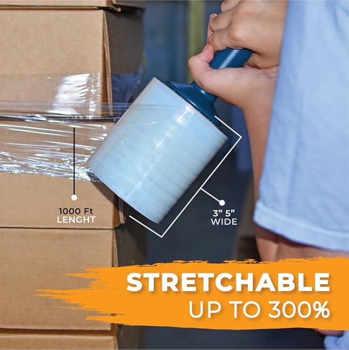 WOD SFD5 Industrial Mini Hand Stretch Wrap Film Plastic Dispenser - Used for Storage Moving, Pallet Wrap, Packaging, Wrapping: Fits 3 in Core (Pack of 100)