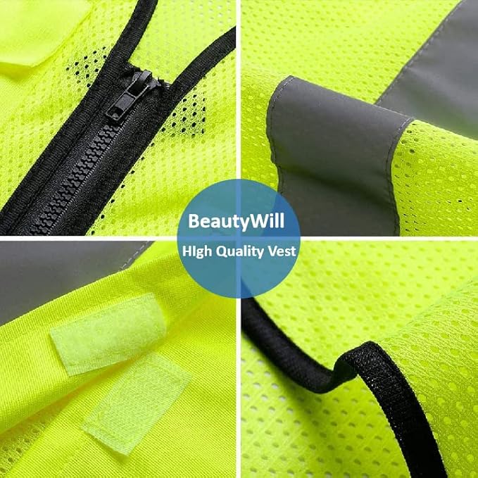 BeautyWill Custom Logo Safety Vest Class2 High Visibility Reflective Vest Breathable Construction Vest