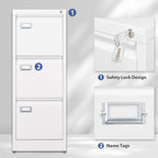 3 Drawer File Cabinet, Filing Cabinets for Home Office, Metal Vertical File Storage Cabinet with Lock, Locking File Cabinet for A4 Legal/Letter, 15" W x 17.7" D x 38.6" H, Assembly Required