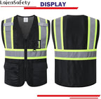 Reflective Safety Vest for Men Women with Multiple Pockets Mesh High Visibility Vest Hi Vis Construction Work Vest,Meets ANSI/ISEA Standards(EK1-178-Black-XL)