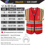 Reflective Mesh Safety Vest for Men Women with 5 Pockets and Zipper Front High Visibility Vest Hi Vis Construction Work Vest,Meets ANSI/ISEA Standards(EK175-Red-2XL)