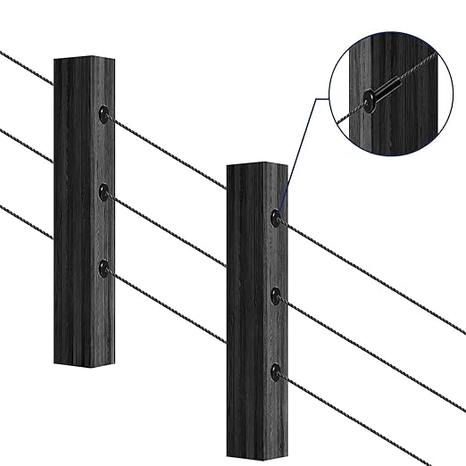 50 Pack 45 Degree Angle Protective Sleeves, Black Cable Railing Corner Protector Sleeve Beveled for 1/8" Wire Rope, T316 Marine Grade Cable Railing Kit with Two Drill Bit for Wood Posts HF039B